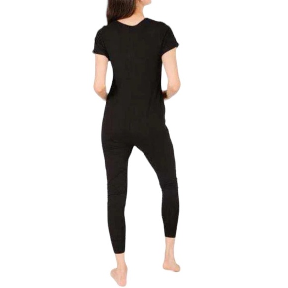 Smash + Tess AnyDay Romper- Black Ribbed Short Sleeve Henley Romper - Picture 3 of 15